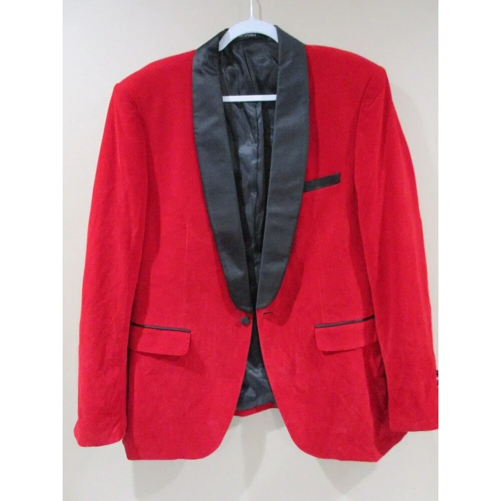 Kudoro Artno Tuxedo Red Velvet Jacket Men Lg Red/Black Standard Nylon/Polyester